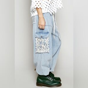 POL Light Blue Denim Pants with Lace Detail